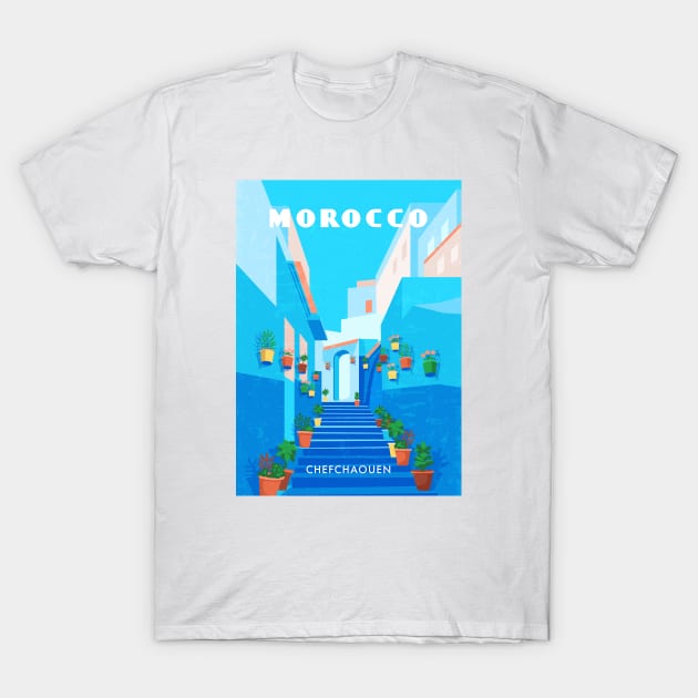 Morocco, Chefchaouen - Retro travel minimalistic poster T-Shirt by GreekTavern